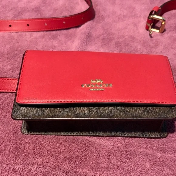 Coach Vibrant Block Red and Brown Crossbody and Belt Bag - Picture 2 of 4